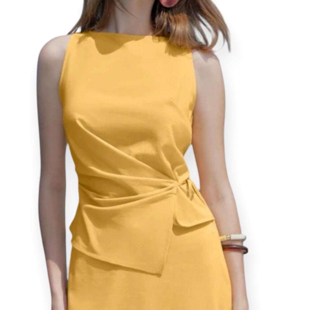 NWT OGL Lyocell-Linen Blend Boatneck Waist-Defined Top Size XL Dandelion Yellow